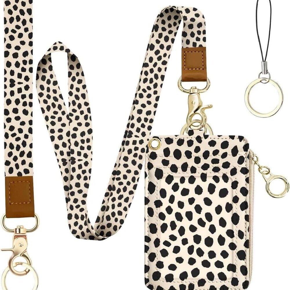 Polka Dot ID Badge Holder Cute Teacher Lanyard Wallet, Credit Card Holders with